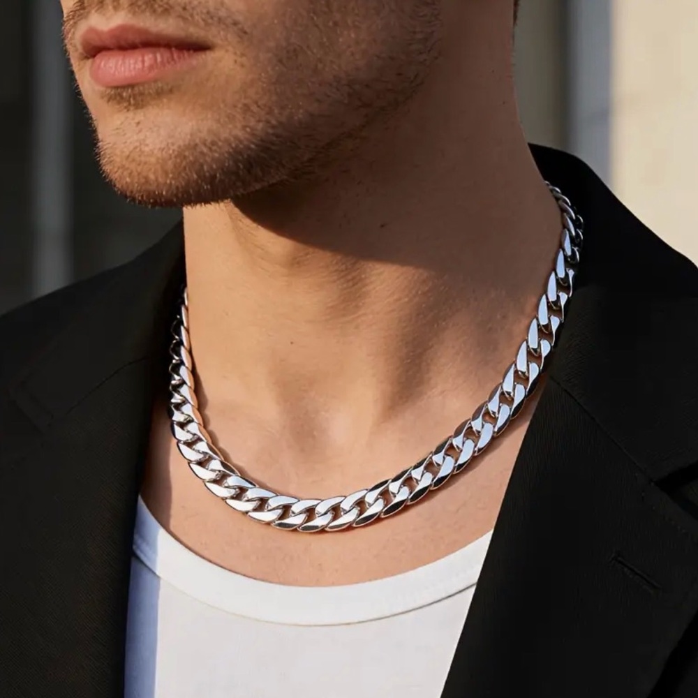 Chunky 8mm Wide Unisex Stainless Steel Cuban Link Necklace 26” - Picture 4 of 9
